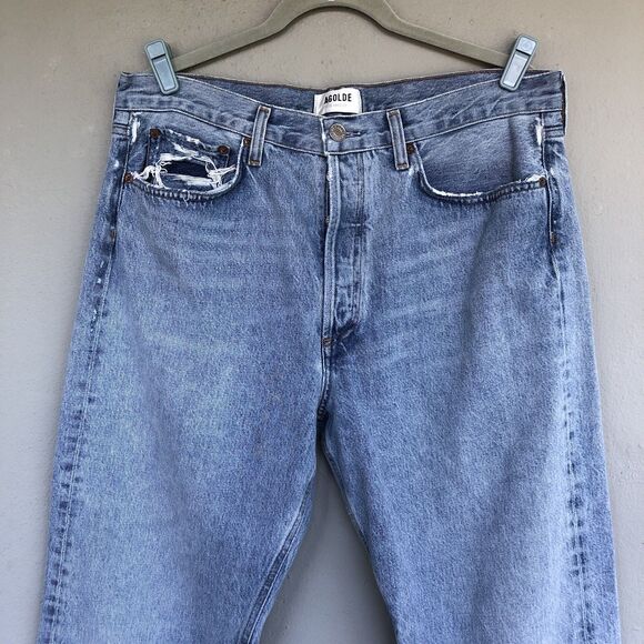 AGOLDE 90s Mid Rise Loose Fit Jeans Women 33 Snapshot Distressed Light Wash - Picture 3 of 15